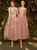 In Stock:Ship in 48 hours Pink Cap Sleeve Tea Length Bridesmaid Dress