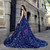 Blue Ball Gown Tulle Sequins Bling Bling Backless Wedding Dress