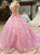 Pink Ball Gown Tulle Appliques Off The Shoulder Wedding Dress
