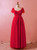 Plus Size Red Tulle Appliques Short Sleeve Floor Length Prom Dress
