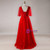 Plus Size Red Tulle V-neck Backless Floor Length Prom Dress