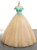 Champagne Ball Gown Tulle Crystal Backless Wedding Dress