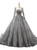 Gray Ball Gown Sequins Long Sleeve Backless Wedding Dress