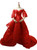 Red Hi Lo Off The Shoulder Short Sleeve Train Wedding Dress