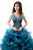 Blue Organza Spaghetti Straps Backless Floor Length Beading Wedding Dress