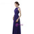 Purple Chiffon Halter Floor Length With Pleats Bridesmaid Dress