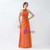 Orange Halter Chiffon Floor Length Bridesmaid Dress With Pleats