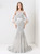 Silver Fomral Crystal Beaded Transparent Cape Lace Mermaid Prom Dress