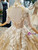 Gold Ball Gown High Neck Short Sleeve Sequins Appliques Wedding Dress