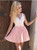 A-Line V-Neck Pleated Pink Homecoming Dress With Appliques Beading