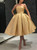 Gold Ball Gown Satin Strapless Tea Length Homecoming Dress