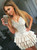 A-Line V-Neck Tiered Ivory Satin Homecoming Dress With Beading