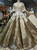 Gold Ball Gown Sequins White Appliques Off The Shoulder Wedding Dress