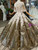 Gold Ball Gown Sequins White Appliques Off The Shoulder Wedding Dress