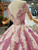 Pink Ball Gown Sequins Off The Shoulder Appliques Backless Wedding Dress