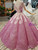 Pink Ball Gown Sequins Off The Shoulder Appliques Backless Wedding Dress