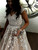 A Line Lace Appliqued V-neck Beaded Cap Sleeves Prom Dress