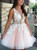 Pretty Pink Lace Flowers Beaded Tulle Short Homecoming Dresses