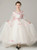 A-Line White Tulle Short Sleeve Appliques Long Flower Girl Dress