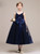 Navy Blue Spaghetti Straps Tulle Tea Length Flower Girl Dress