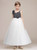 White Gray Tulle Asymmetrical Neck Ankle Length Girl Dress With Flower