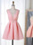 A-Line Pink Lace V-Neck Homecoming Dress With Appliques