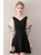 In Stock:Ship in 48 Hours Black V-neck Satin Mini Homecoming Dress