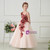 A-Line Pink Tulle Red Appliques Floor Length Flower Girl Dress