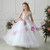 White Ball Gown Tulle V-neck Appliques Floor Length Flower Girl Dress