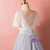 Plus Size Gray Tulle Lace Two Piece Short Sleeve Prom Dress