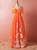 Plus Size Orange V-neck Tulle Short Sleeve Backless Prom Dress