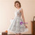 A-Line Gray Lace V-neck Backless Short Homecoming Dress