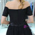 Black Tulle Short Sleeve Off The Shoulder Knee Length Homecoming Dress