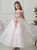 A-Line Princess White Tulle Pink Appliques Flower Girl Dress