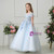 Blue Sweet Tulle Appliques Cap Sleeve Flower Girl Dress