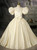 Champagne Satin Puff Sleeve Pearls Flower Girl Dress