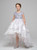 White Hi Lo Tulle Organza Cap Sleeve Sequins Flower Girl Dress