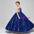 Blue Satin Ball Gown Sequins Appliques Lace Back Flower Girl Dress