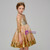 Gold Sequins Tulle 3/4 Sleeve Witn Crystal Flower Girl Dress
