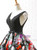 Black Print Satin Lace V-neck Backless Floor Length Wedding Dress