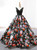 Black Print Satin Lace V-neck Backless Floor Length Wedding Dress