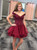 A-line Burgundy Sparkly Tulle Off the Shoulder Homecoming Dresses