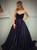 A-Line Black Satin High Waist With Beading Prom Dress