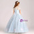 Blue Tulle Appliques Cap Sleeve Floor Length Flower Girl Dress