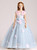 Blue Tulle Appliques Cap Sleeve Floor Length Flower Girl Dress