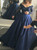 Sublimate A-Line Illusion Neckline Long Sleeves Navy Blue Ball Gowns
