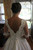 White Satin Lace Bateau Neck Short Sleeve Backless Wedding Dress