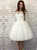 White Lace Off The Shoulder Half Sleeve Girls Short Homecoming Dress