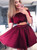 Burgundy Two Piece Off The Shoulder Short Homecoming Dress