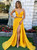 Yellow V-Neck Chiffon Prom Dress Split Side Evening Dress With Crystal